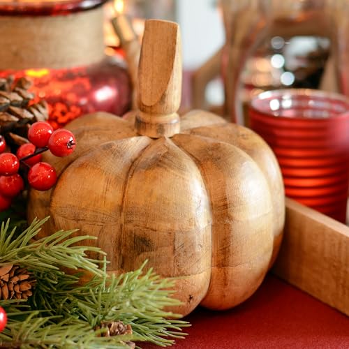 Farmhouse Pumpkin Figurines Set of 2 - Solid Wood Fall Decor