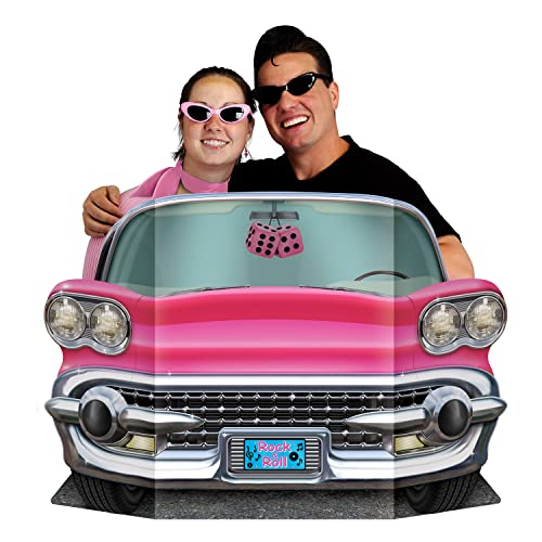 Pink Convertible Photo Booth Props Set - 3 Pieces for 50s Retro Theme Party - 25" x 36.5" - Pink & Rock & Roll Variation