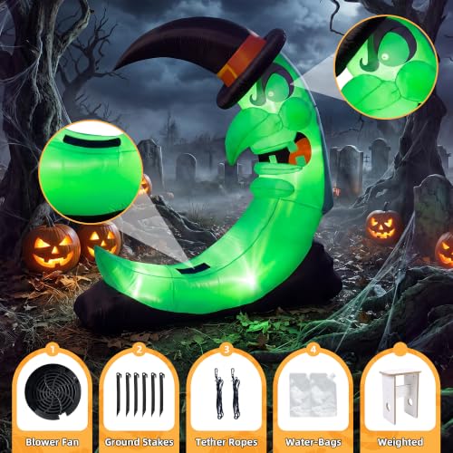 Green 8.9 FT Giant Halloween Inflatable Witch on Moon Outdoor Decorations