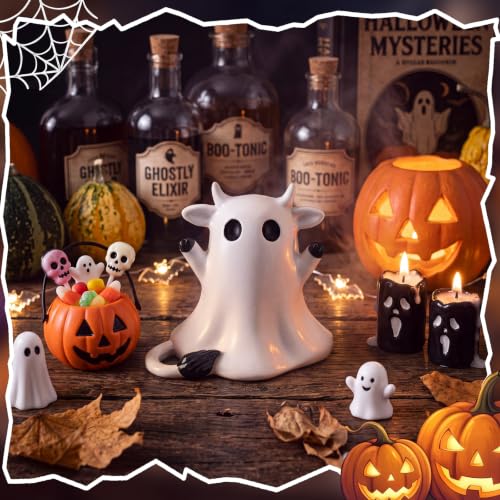 Halloween Ghost Highland Cow Figurine - Mini Resin Decoration Gift - Variation: Highland Cow