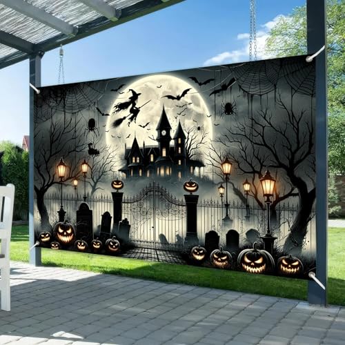 Halloween Haunted Mansion Witch Banner - 71 x 43 Inch - Skull Variation