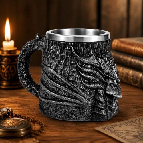 Medieval Dragon Beer Mug - 17oz Stainless Steel Drinkware for Collectors & Themed Parties