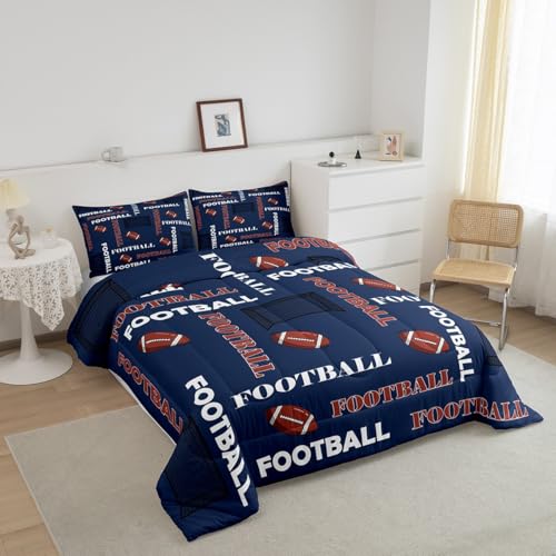 King Size Football Comforter Set - Sports Rugby & American Football Print Bedding for Kids & Teens - Multi 05