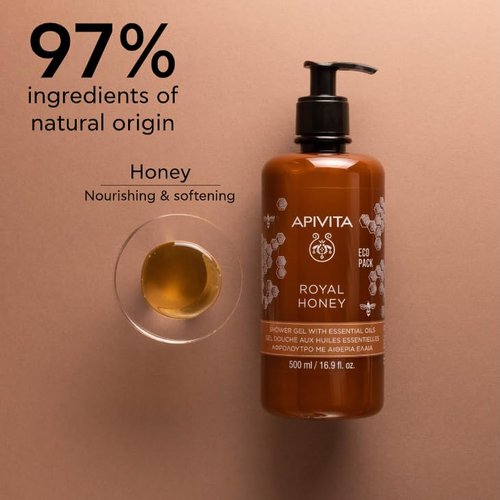 Apivita Shower Gel with Essential Oils - Nourishing Formula | 16.9 Fl Oz
