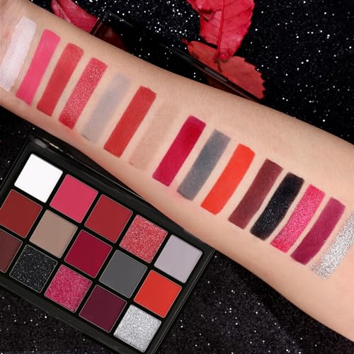 Gothic Clown Eyeshadow Palette - 15 Colors Red Burgundy Gray Glitter Matte