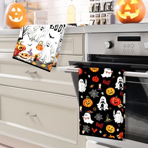 Halloween Pumpkin Kitchen Towels Set of 2 - Microfiber Quick Dry Dishcloths - Halloween 02
