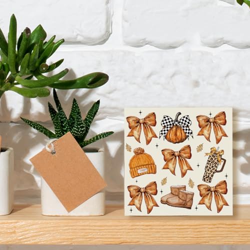 Fall Pumpkin Bow Decor - Wooden Box Halloween Autumn Home Accent - Variation of Bow 3