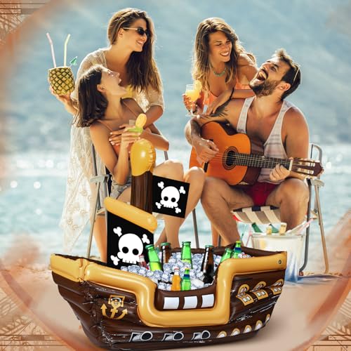Inflatable Pirate Ship Drink Cooler with Bright Colors - Fun Party Accessory