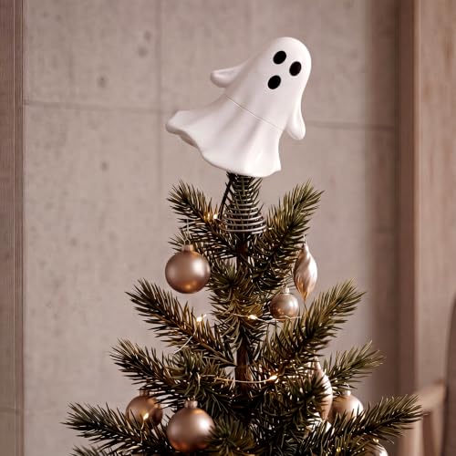 Halloween Ghost Tree Topper with LED Light - 6.3 Inch USB Powered Decor