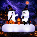 Inflatable Ghost Bonfire Halloween Yard Decorations - 5.5FT Twin Ghosts with LED Lights, Stakes & Hooks