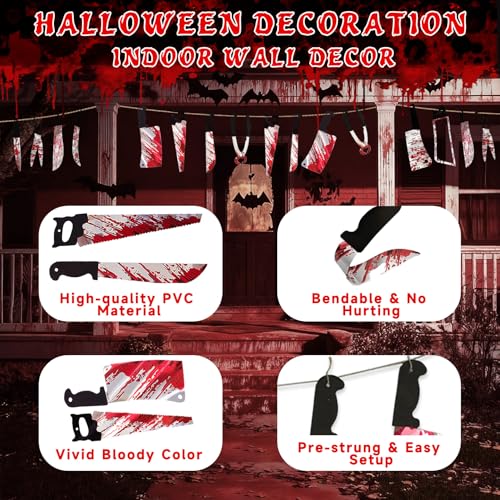 Halloween Horror Garland Banner with Blood-Splattered Weapons Indoor Decor