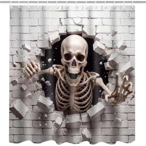 Halloween Shower Curtain with 3D Skull Design - Waterproof Bathroom Decor - Variation: 3D Skull