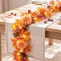 Burnt Orange Fall Garland with Lights - 6ft Autumn Decor with Fruits & Dahlia