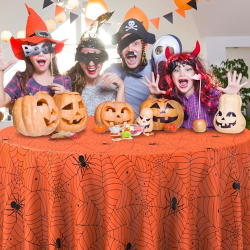 8 Pack Round Halloween Spiderweb Tablecloths - Multicolor Disposable Spooky Decor