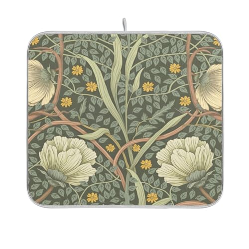 16 x 18 Inch William Morris Flowers Dish Drying Mat - Microfiber Kitchen Pad