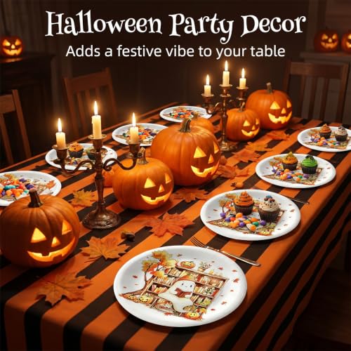 Fall Ghost Paper Plates - 60 Pack 7-Inch Halloween Disposable Party Tableware - Fall Themed Party Decorations