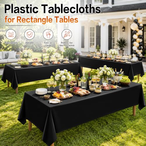 Black Disposable Tablecloths 12 Pack for 6ft Rectangular Tables - Halloween Party Supplies