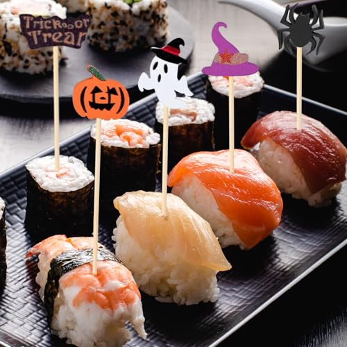 Halloween 500Pcs Cocktail Picks - Glitter Ghost Pumpkin Witch Hat Spider Skewers
