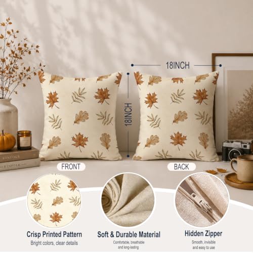 Fall Pillow Covers 18x18 Inch Pumpkin Decor Autumn Throw Pillow Case - White Fall1