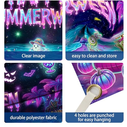 Summerween Halloween Banner - Tropical Pink Pumpkin Wall Decor 70.8x35.4 Inches