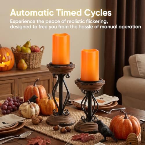 Orange Flameless Waterproof Candles 3x5 Inches, LED Pillar Lights, 2 Pack