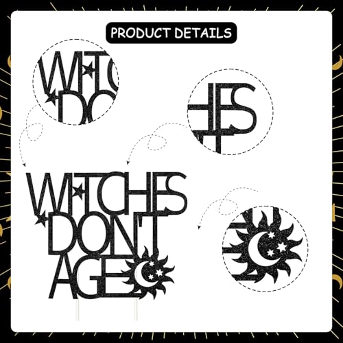Halloween Witches Don't Age Cake Topper Black Glitter Decor for Birthday Party