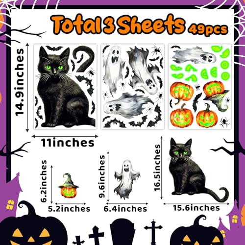 Halloween Ghost Cat Window Clings Pumpkin Bat Eyes Wall Decals - Variation of Cat Ghost