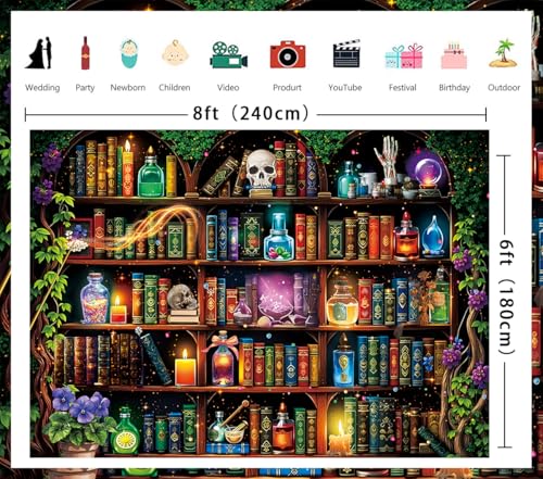 Halloween Scientist Laboratory Backdrop 8x6FT Witch Bookshelf Magic Poison Skull Photo Background Kids Adults