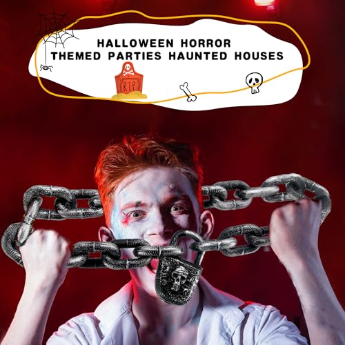 Halloween Prison Chain Props with Lock - 3 Pack Fake Plastic Chains for Haunted House & Costume