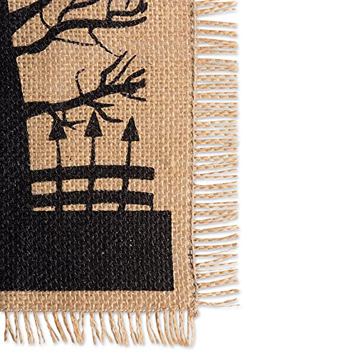 Halloween Primitive Burlap Table Runner - Spooky Haunted House Decor 14x113 - Black & Tan