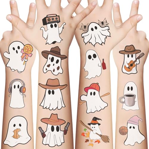 White Halloween Ghost Temporary Tattoos for Kids 60pcs Waterproof Stickers