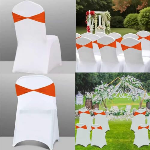 50 PCS Orange Spandex Chair Sashes Bows - Stretchable Wedding & Event Ties