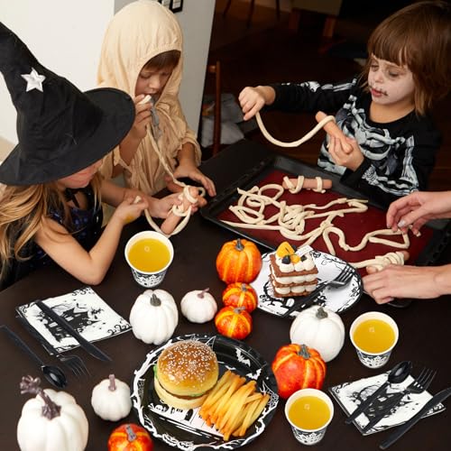 Halloween Party Supplies Set for 50 Guests - Plates Cups Napkins Cutlery Halloween Decorations