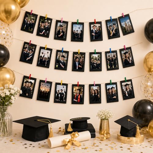 48PCS Black Paper Photo Frames with Clips & String - DIY Wall Display Set - Evechole