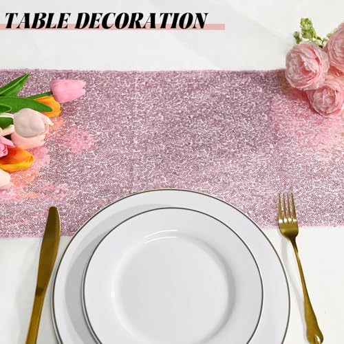 Pink Sequin Table Runner 12x72 Inch - Glitter Party Decor for Weddings & Events - 6 Pack - Pink