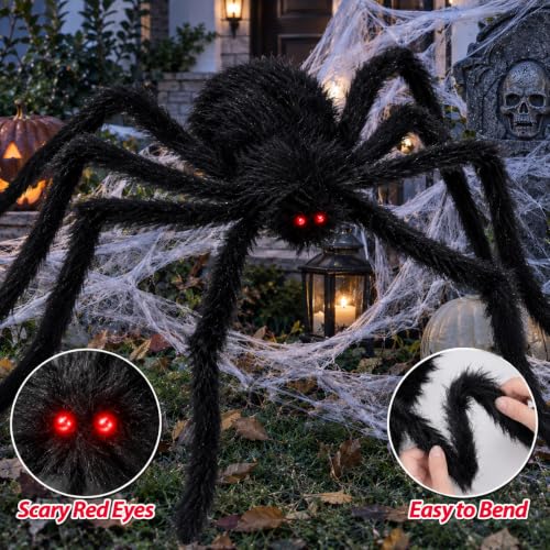 Halloween Giant Spider with Web - 59-Inch Furry Spooky Decor Set