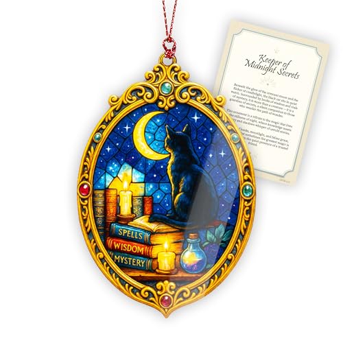 Halloween Christmas Cat Ornament - Gothic Witch Decor & Suncatcher Effect Window Decoration