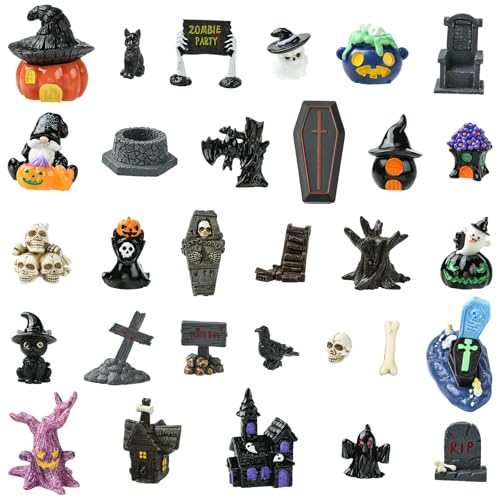 Halloween Miniature Figurines Set - 30 Resin Decorative Figures for Table Decor & Collecting