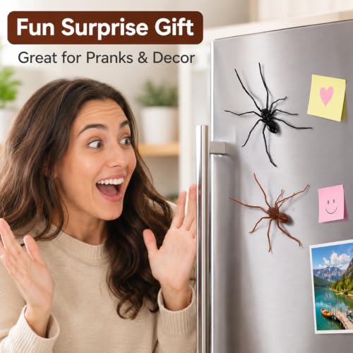 3D Printed Spider Magnet Set - Halloween Fridge Decorations with Black & Brown Flocked Design - Variation A