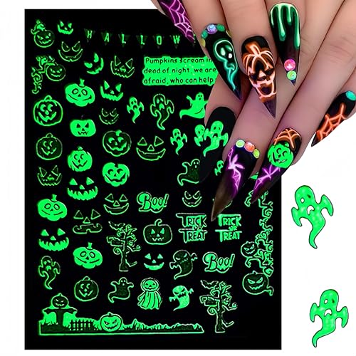 Halloween Nail Art Stickers with 3D Fluorescent Spider Design - Self-Adhesive Decals for Manicure DIY