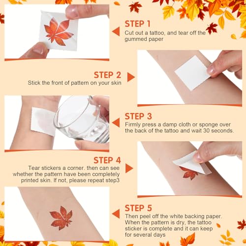 Fall Glitter Temporary Tattoos for Kids - Maple Leaves, Festive & Glittery, 240 Pieces