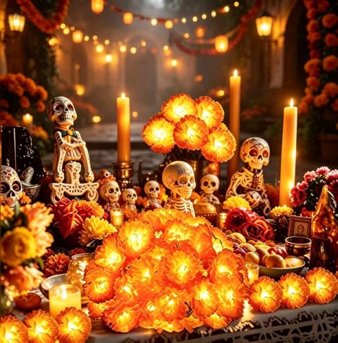 4 Pack LED Marigold String Lights for Diwali Halloween Indoor Outdoor Decoration