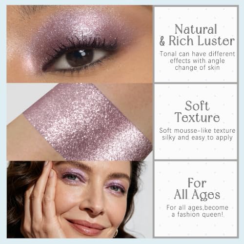 Plum Mauve Glitter Eyeshadow Palette - Duochrome Iridescent Sparkle, Long-Wear Makeup