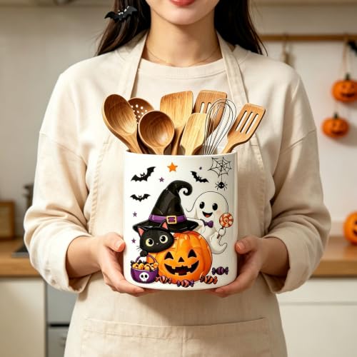 Halloween Ceramic Utensil Holder Extra Large Countertop Organizer - Colorful