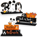 Halloween Wooden Table Signs Set - Pumpkin Ghost Truck & Happy Halloween Decor