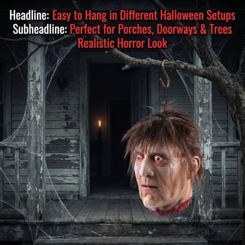 TIODIO Hanging Severed Head Halloween Prop - Life-Size Latex Zombie for Haunted House & Yard Decor - Multi100