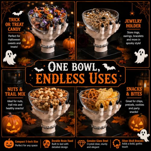 Halloween Witch Hand Candy Bowl Stand Resin Snack Dish Trick or Treat Decor