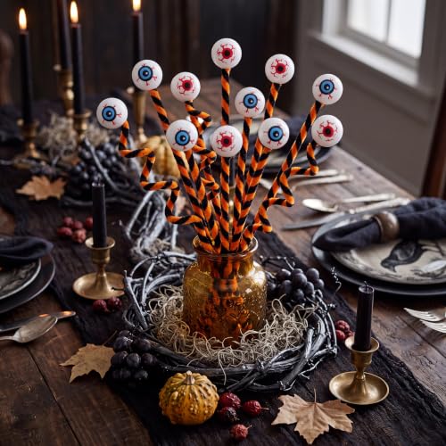Halloween Eyeball Picks Set - 17.7 Inch Creepy Floral Decorations for Wreaths and Crafts