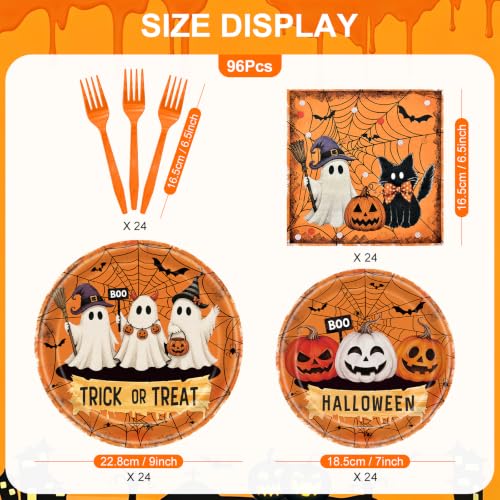 Halloween Ghost Tableware Set - Orange & White Trick or Treat Plates & Napkins