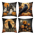 Halloween Pillow Covers 20x20 Set of 4 Ghost Pumpkin Spider Web Decor - Black Cat & Crow Design - Variation 28